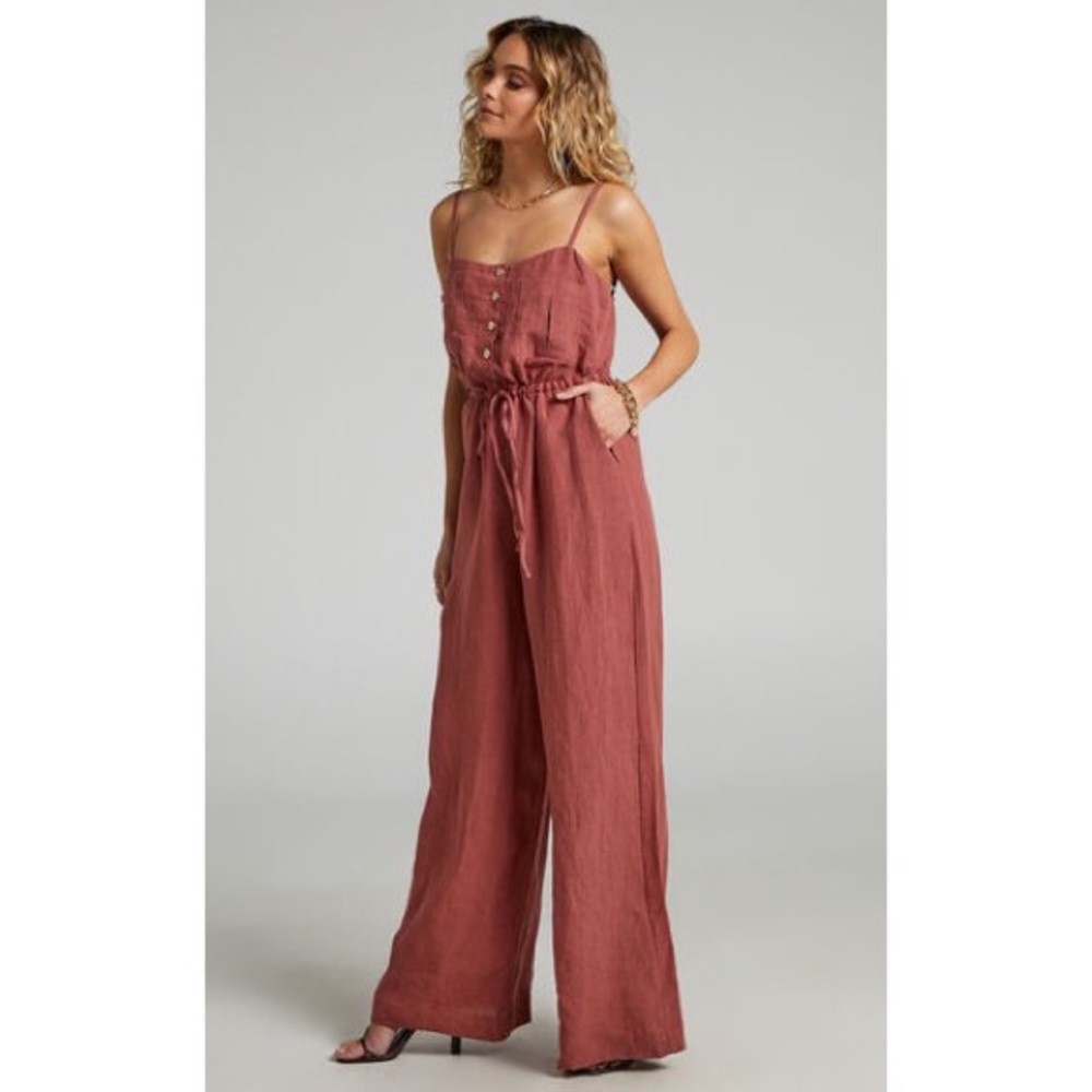 Frances Linen Button Up Jumpsuit in Burnt Rose  - AMALIE THE LABEL